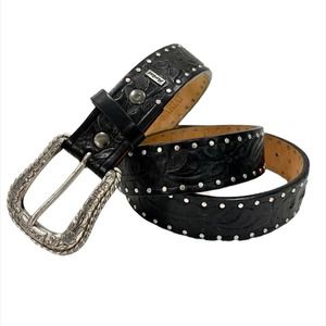 Ariat Black Studded Floral Embossed Leather Belt Size 28/70